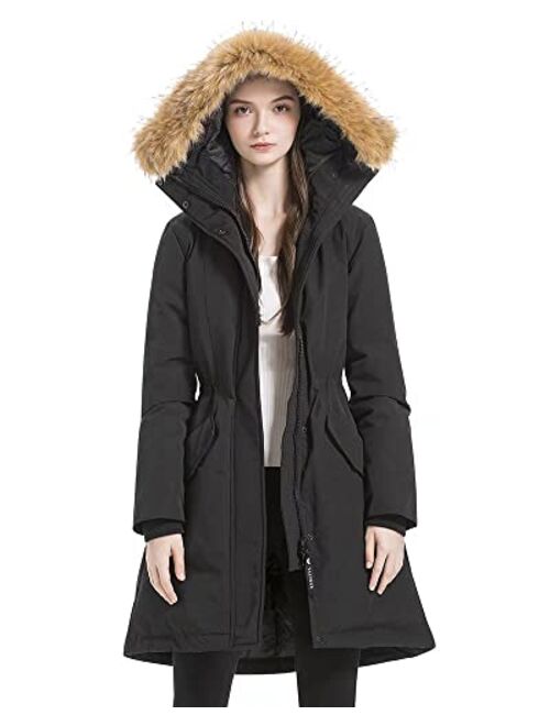 valuker Women's Waterproof Thickened Down Parka Coat with Royal Fur 90% Down Coat