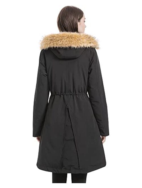 valuker Women's Waterproof Thickened Down Parka Coat with Royal Fur 90% Down Coat