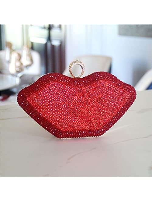 Generic Womens Lips Evening Clutch Bag Rhinestone Messenger Bag Retro Wedding Banquet Handbag Sparkly Party Prom Purses Red