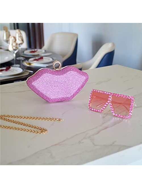 Generic Womens Lips Evening Clutch Bag Rhinestone Messenger Bag Retro Wedding Banquet Handbag Sparkly Party Prom Purses Red