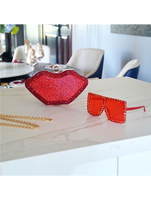 Generic Womens Lips Evening Clutch Bag Rhinestone Messenger Bag Retro Wedding Banquet Handbag Sparkly Party Prom Purses Red