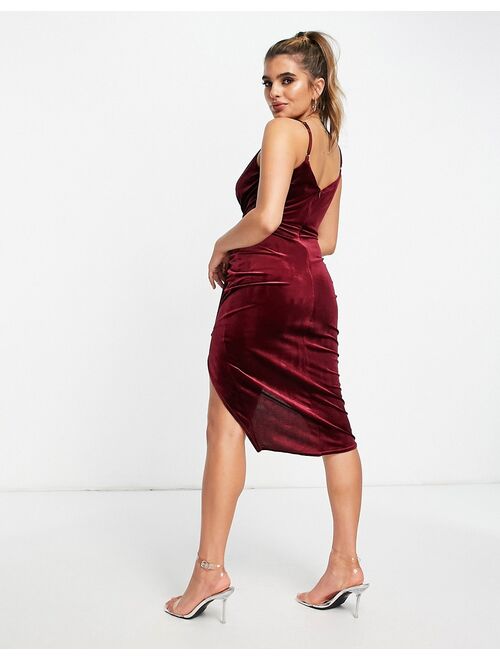 Jaded Rose Valentines Exclusive ruched velvet wrap dress in burgundy