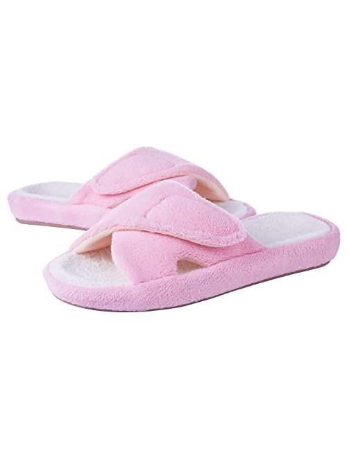 Shevalues Adjustable House Slippers for Women with Arch Support Open Toe Fuzzy Slide Sandals