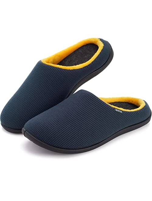 WHITIN Men's Knit Slippers with Arch Support Warm Slip On Bedroom House Shoes