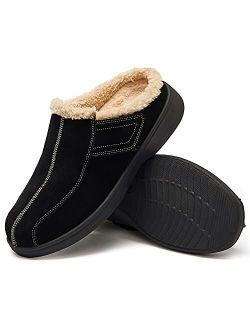 EVGLOW Men's Suede Leather House Slippers Arch Support Non Slip Christmas Gift(Size:US 8-US 14)