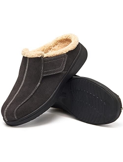 EVGLOW Men's Suede Leather House Slippers Arch Support Non Slip Christmas Gift(Size:US 8-US 14)