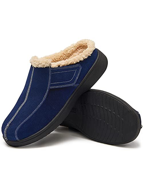 EVGLOW Men's Suede Leather House Slippers Arch Support Non Slip Christmas Gift(Size:US 8-US 14)