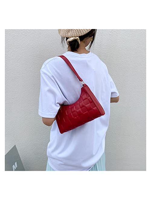 TIANBEIL Embossed Female Bags PU Leather Woven Zipper Shoulder Bag Trendy Texture Luxury Design Handbags for Women (Color : A, Size : 24x7x17.5cm)