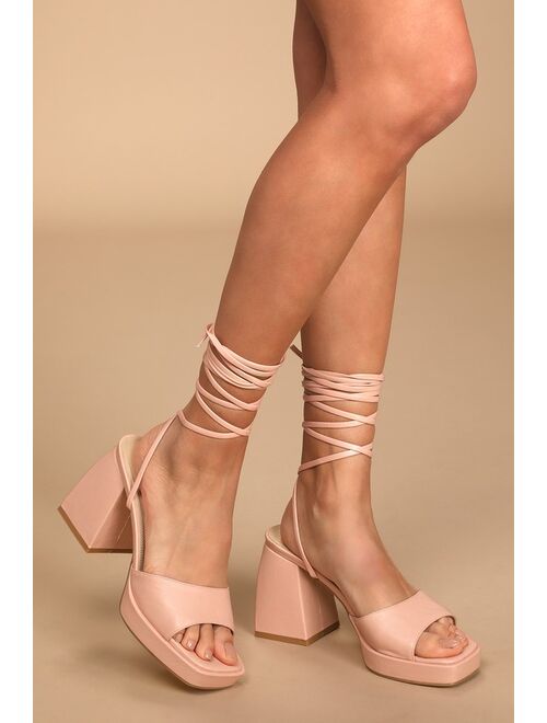 Lulus Fiyaa Valentine White Lace-Up Chunky High Heel Sandals