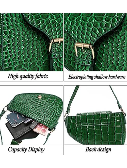 Jellyea Small Shoulder Bag Classic Clutch Croc Purse Shoulder Tote Handbag with Zipper Closure