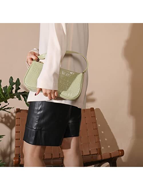 S.Leaf Retro Shoulder Bag Soft Crocodile Vegan Leather Handbags for Women Clutch Purse Designer Handbags for Women