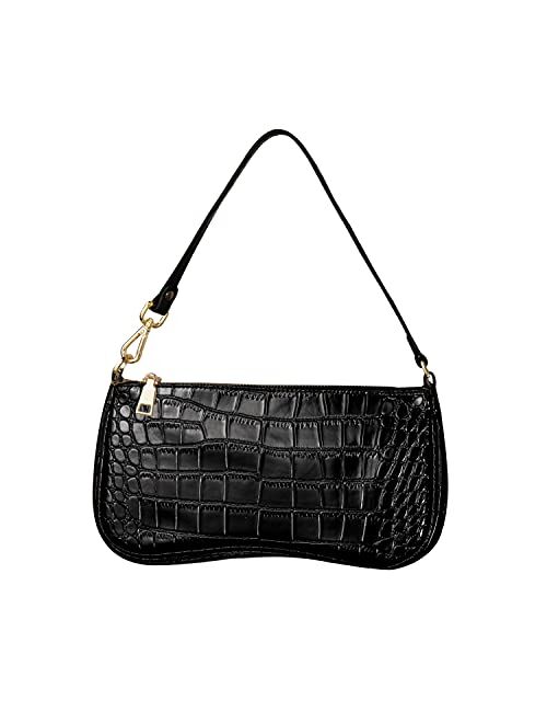 S.Leaf Retro Shoulder Bag Soft Crocodile Vegan Leather Handbags for Women Clutch Purse Designer Handbags for Women