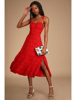 Sweet Sentiments Valentine Red Jacquard Tiered Midi Dress