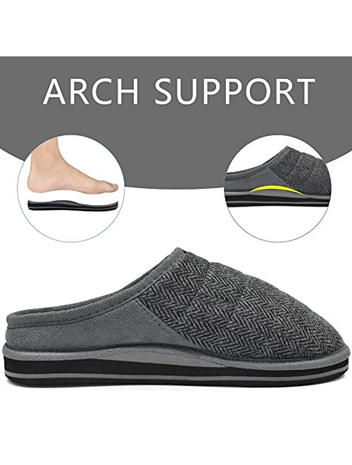 ONCAI Mens Warm Memory Foam Slippers With Arch Support,Cozy Fuzzy Lining Indoor Outdoor House Slipper For Men With Non-Slip Sole