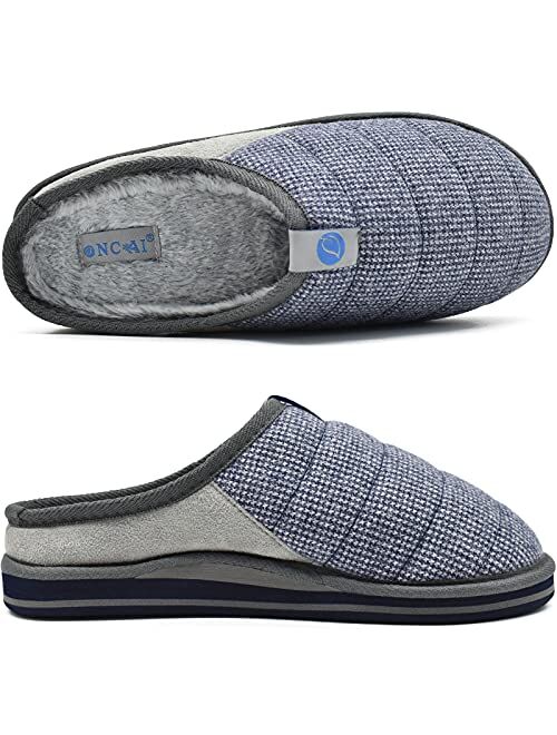 ONCAI Mens Warm Memory Foam Slippers With Arch Support,Cozy Fuzzy Lining Indoor Outdoor House Slipper For Men With Non-Slip Sole