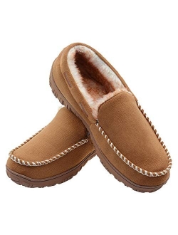 LseLom Moccasins Slippers for Men Arch support And Memory Foam Indoor Outdoor House Shoes Fleece Warm Bedroom Slippers Men's Moccasins