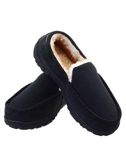 LseLom Moccasins Slippers for Men Arch support And Memory Foam Indoor Outdoor House Shoes Fleece Warm Bedroom Slippers Men's Moccasins