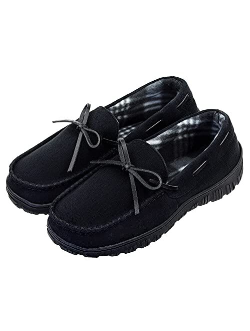 LseLom Mens Moccasin Slippers Indoor Outdoor Memory Foam Flannel Lined Cozy House Shoes With Arch Support