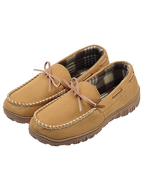 LseLom Mens Moccasin Slippers Indoor Outdoor Memory Foam Flannel Lined Cozy House Shoes With Arch Support