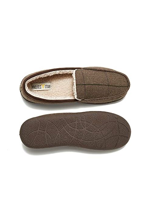 Project Titan Mens Moccasin Slippers Cozy Slip-on House Slipper with Arch Support and Fleece Lining Warm Breathable Slippers Indoor Outdoor for Men Size 8 to 13