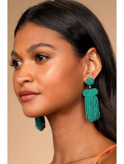 Bead the Fun Teal Valentine Green Beaded Fringe Earrings