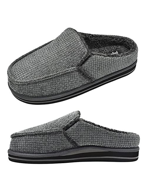 jiajiale Mens Double Memory Foam Moccasin Slippers Cozy Fuzzy Polar Fleece Slip on Warm Winter House Shoes with Arch Support Indoor Outdoor Non Slip Hard Sole