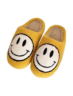 Mkaehdn Retro smiley face soft plush comfy warm slip-on slippers