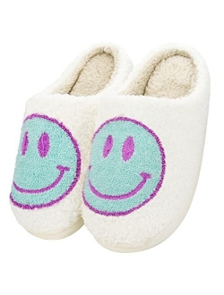 Mkaehdn Retro smiley face soft plush comfy warm slip-on slippers