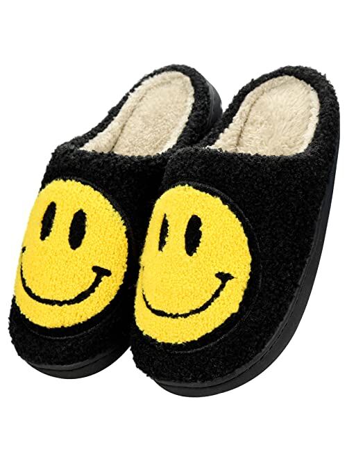 Mkaehdn Retro smiley face soft plush comfy warm slip-on slippers