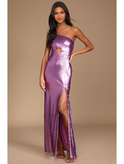 Lulus Prom Perfect Valentine Pink Sequin One-Shoulder Cutout Mermaid Maxi Dress