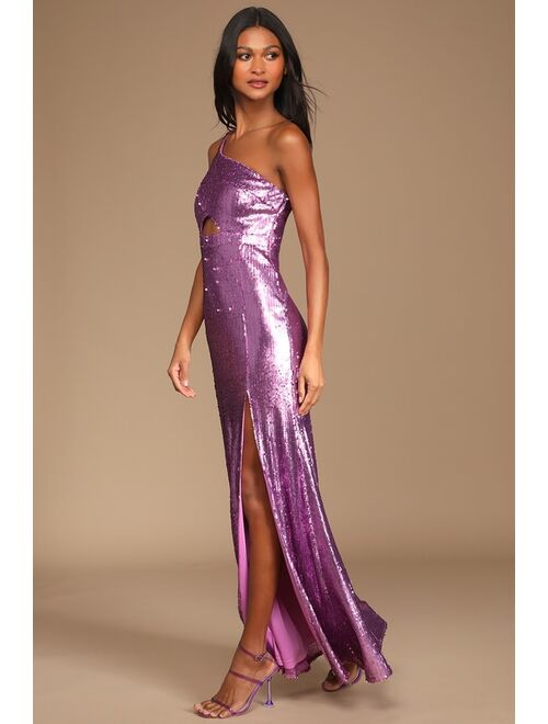 Lulus Prom Perfect Valentine Pink Sequin One-Shoulder Cutout Mermaid Maxi Dress