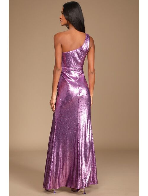 Lulus Prom Perfect Valentine Pink Sequin One-Shoulder Cutout Mermaid Maxi Dress