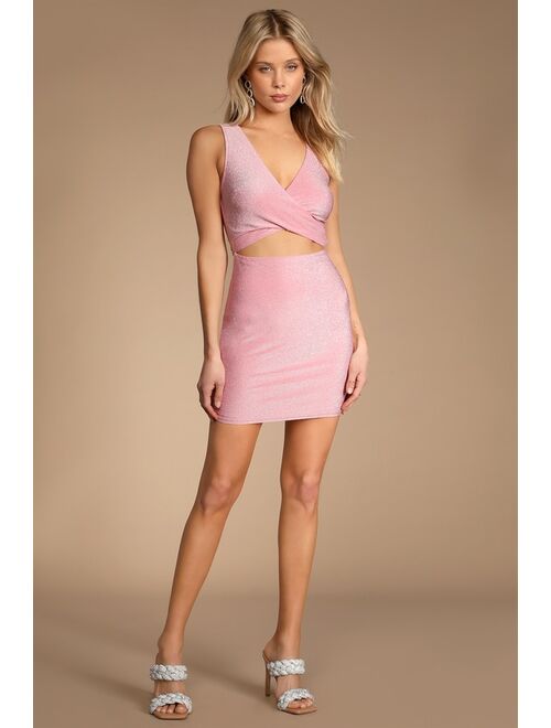 Lulus Dressed the Best Pink Valentine Sparkly Cutout Bodycon Mini Dress