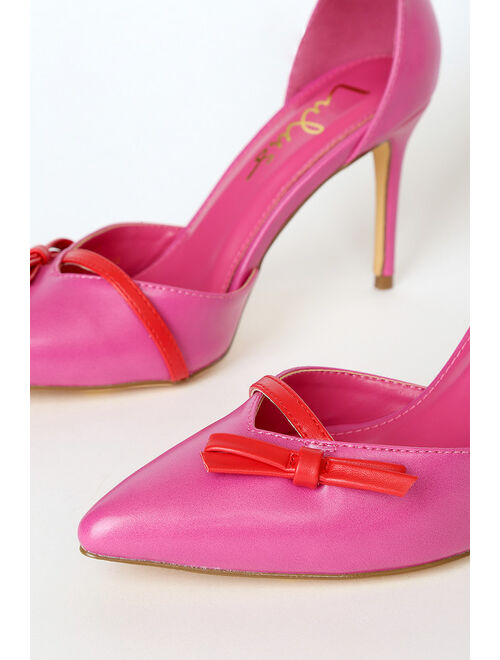 Lulus Syyna Valentine Pink and Red Bow Ankle Strap Pumps