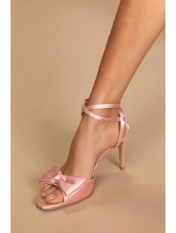 Recee White Satin Valentine Bow Ankle-Strap Heels