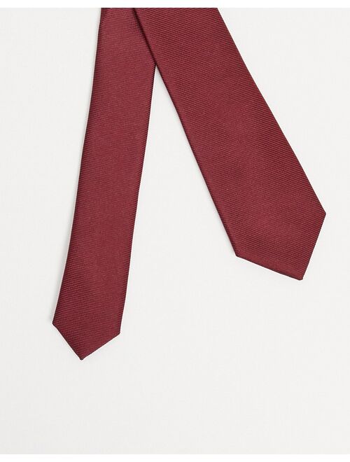 ASOS DESIGN satin slim tie & pocket square in burgundy