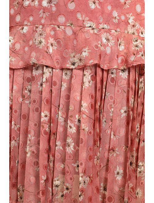 Lulus Terrace Views Mauve Pink Floral Print Tiered Valentine Midi Dress