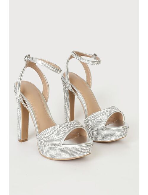 Lulus Barbz Clear Rhinestone Platform Valentine Ankle Strap Heels