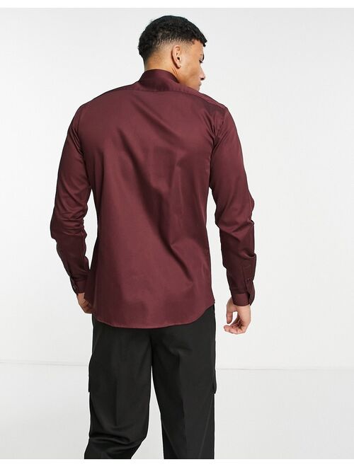 Twisted Tailor formal valentine skinny shirt in burgundy with lace panel