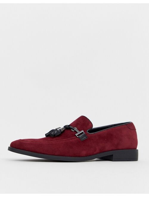 ASOS DESIGN valetine loafers in burgundy faux suede with tassel