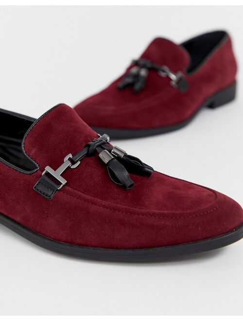 ASOS DESIGN valetine loafers in burgundy faux suede with tassel