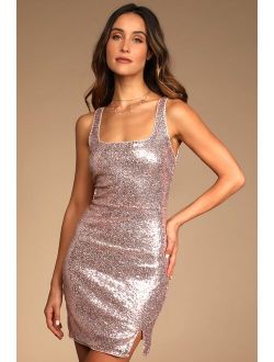 She's Popular Blush Pink Sequin Bodycon Valentine Mini Dress