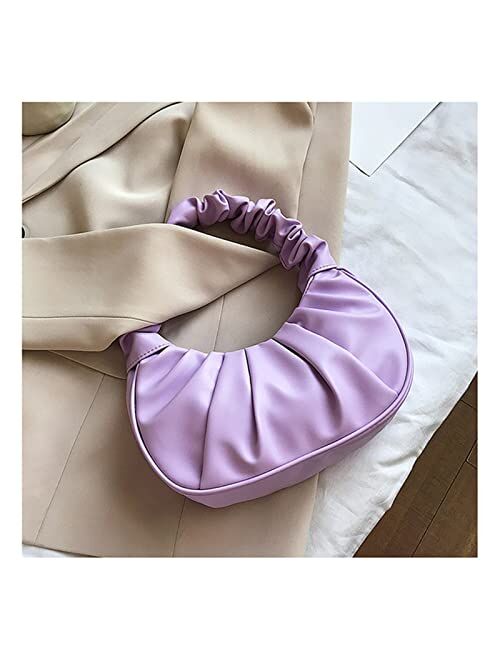 TIANBEIL Casual PU Leather Handle Bag Women Pleated Cloud Bag Armpit Bag All-Match Shoulder Bag Small Handbags (Color : A, Size : 24x7x15cm)