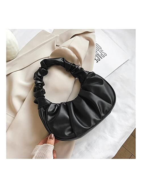 TIANBEIL Casual PU Leather Handle Bag Women Pleated Cloud Bag Armpit Bag All-Match Shoulder Bag Small Handbags (Color : A, Size : 24x7x15cm)