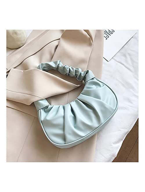 TIANBEIL Casual PU Leather Handle Bag Women Pleated Cloud Bag Armpit Bag All-Match Shoulder Bag Small Handbags (Color : A, Size : 24x7x15cm)