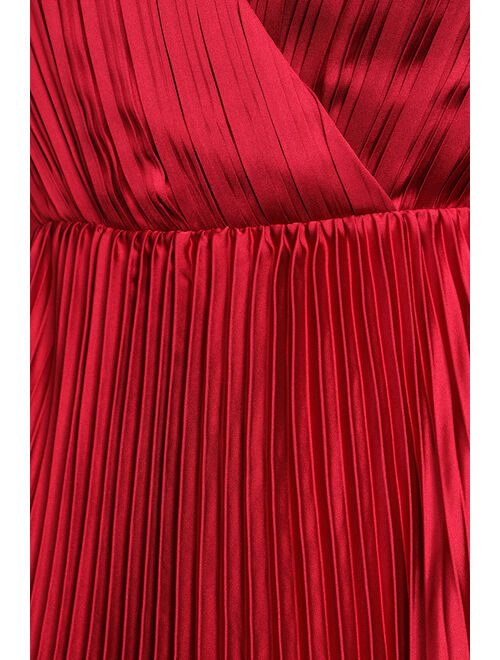 Lulus Make it Amazing Wine Red Valentine Pleated Satin Maxi Dress