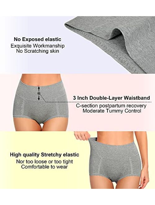 Misswho Cotton High Waisted Soft Womens Underwear Breathable Panties, Multipack