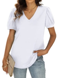 WIHOLL Womens Tops V Neck Summer Petal Sleeve Casual Tshirts