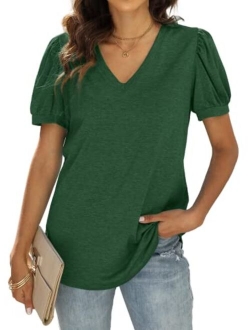 WIHOLL Womens Tops V Neck Summer Petal Sleeve Casual Tshirts