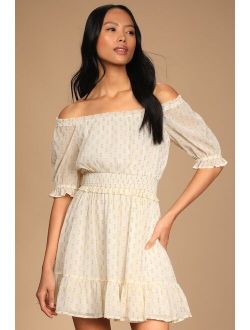 Touch of Glam White Dotted Off-the-Shoulder Valentine Mini Dress